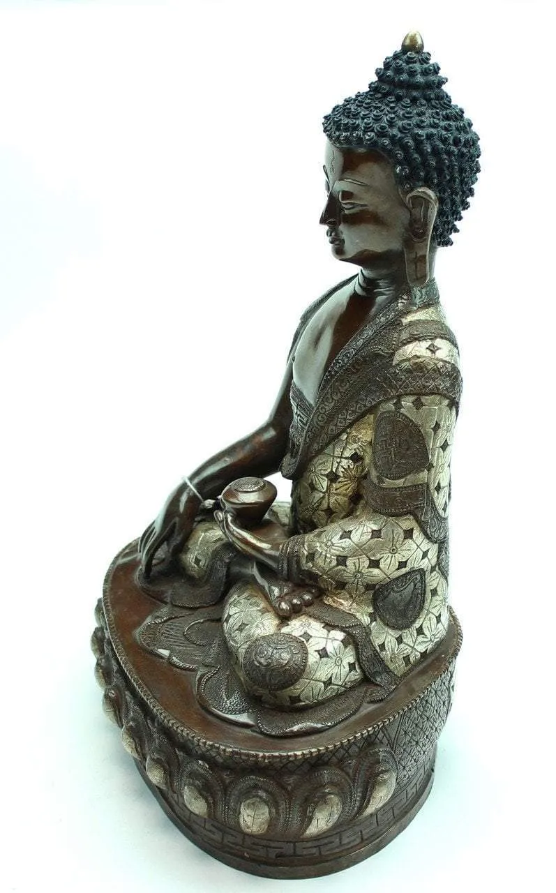 13 inch Shakyamununi Silver and Bronze Statue