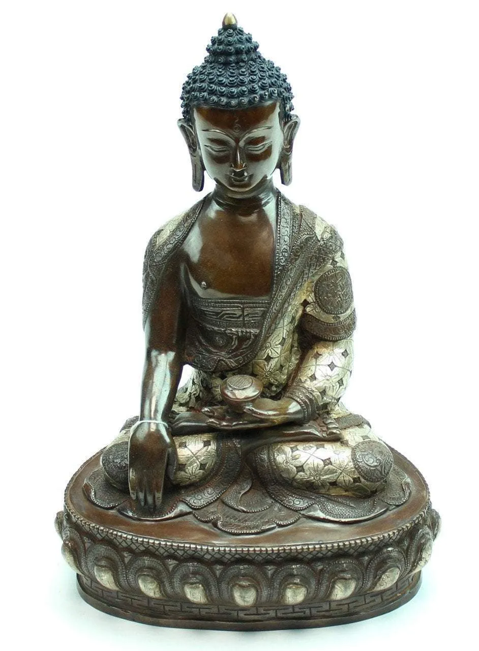 13 inch Shakyamununi Silver and Bronze Statue