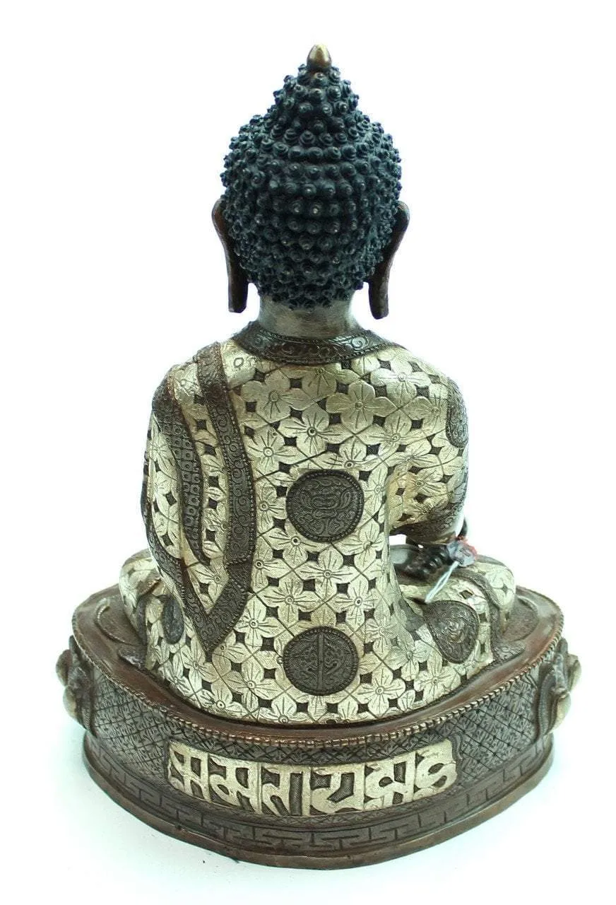 13 inch Shakyamununi Silver and Bronze Statue