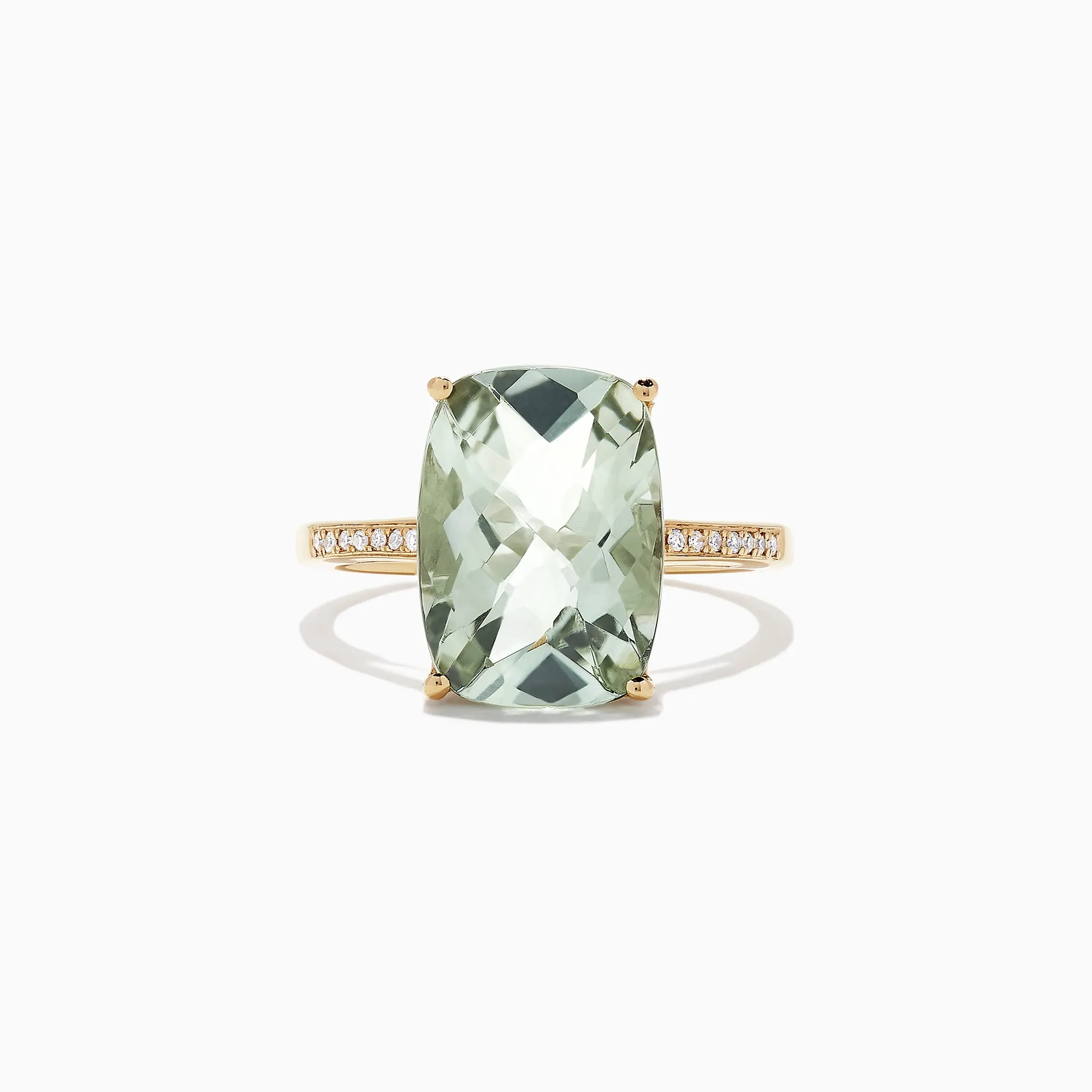 14K Yellow Gold Green Amethyst and Diamond Cocktail Ring