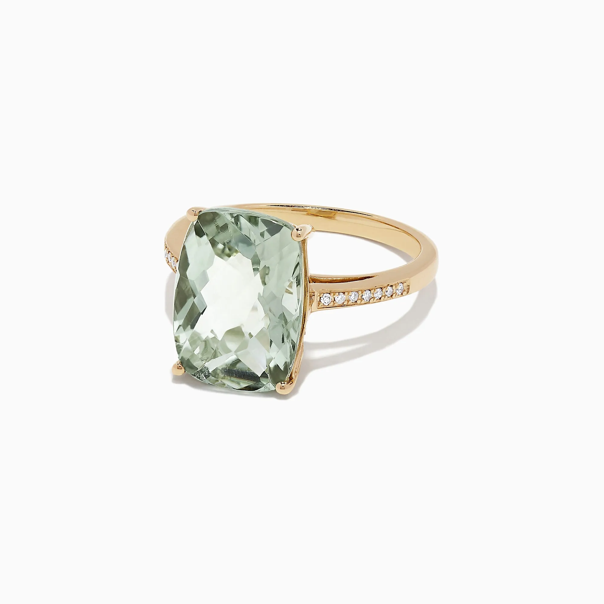 14K Yellow Gold Green Amethyst and Diamond Cocktail Ring