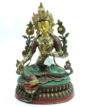 19 inch Green Tara Mosiac and Jeweled Statue