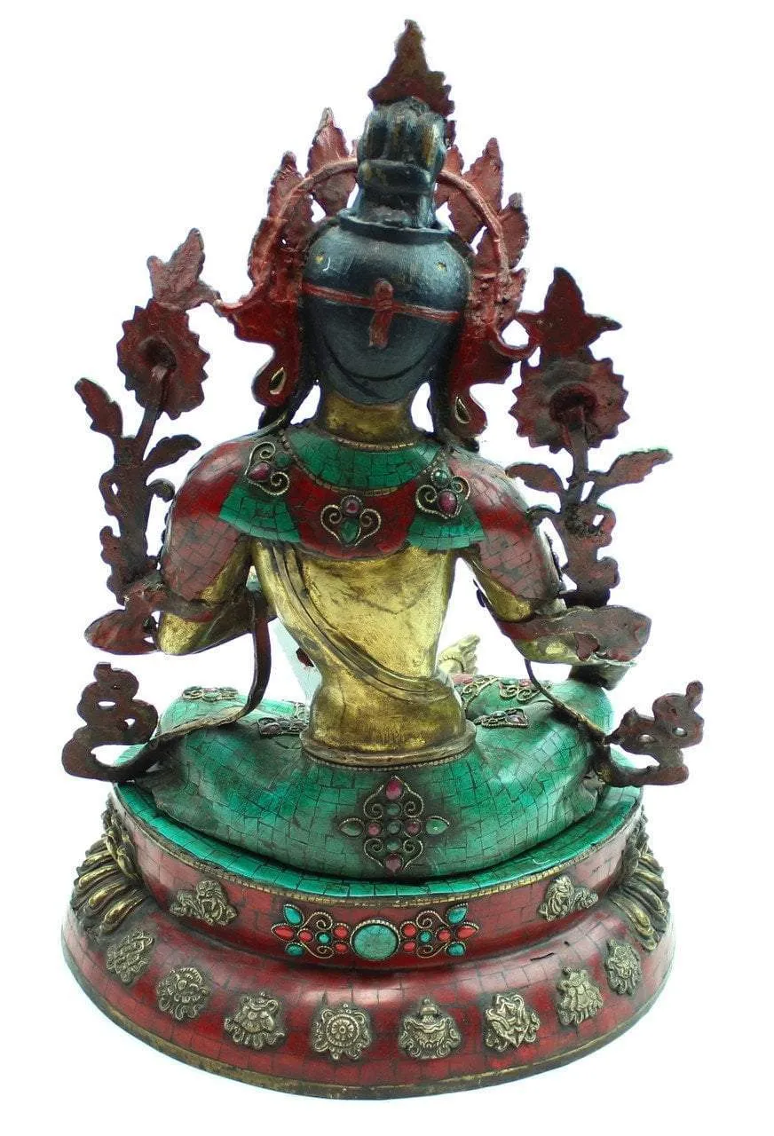 19 inch Green Tara Mosiac and Jeweled Statue