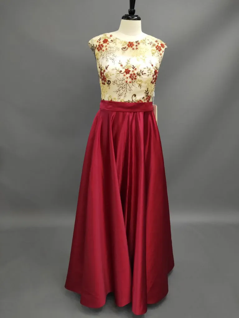 A-Line Scoop Cap-Sleeve Floor-Length Lace Satin Prom Dress With Lace-Up Back And Appliques