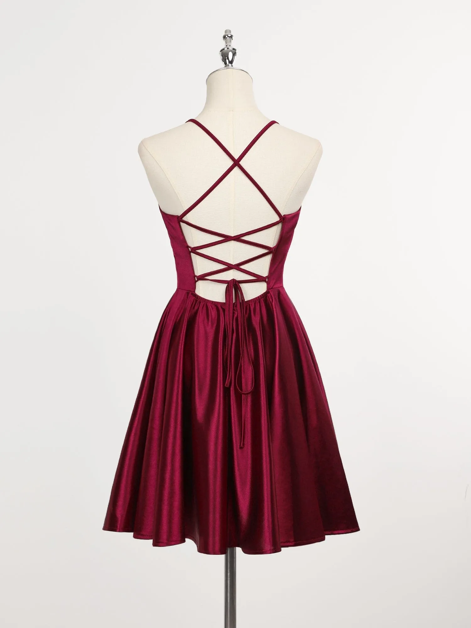 A-Line Spaghetti Straps Back Lace-Up Homecoming Dress