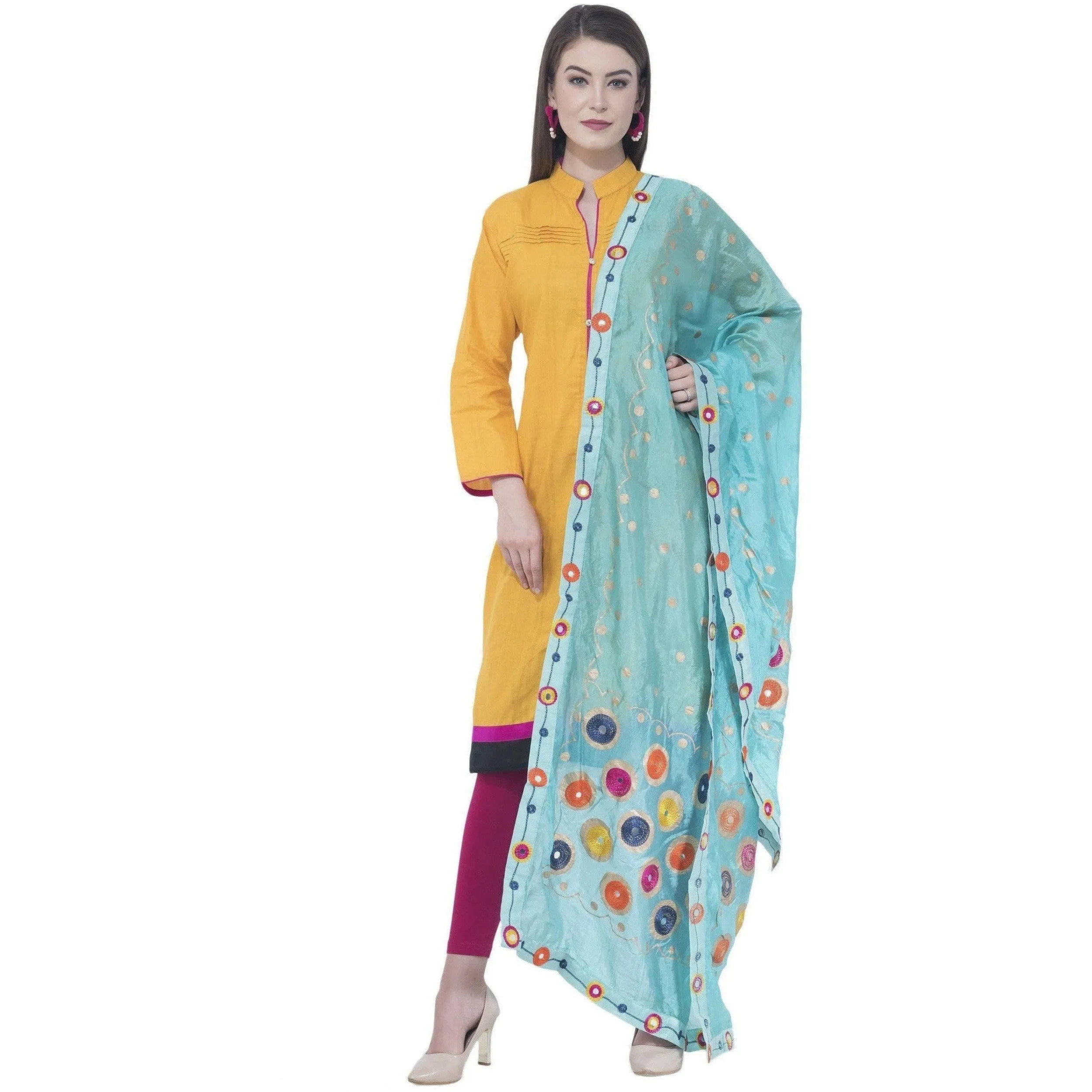 A R Silk Light Firozi Color Silk Multi Rasgulla Dupattas and Chunnis