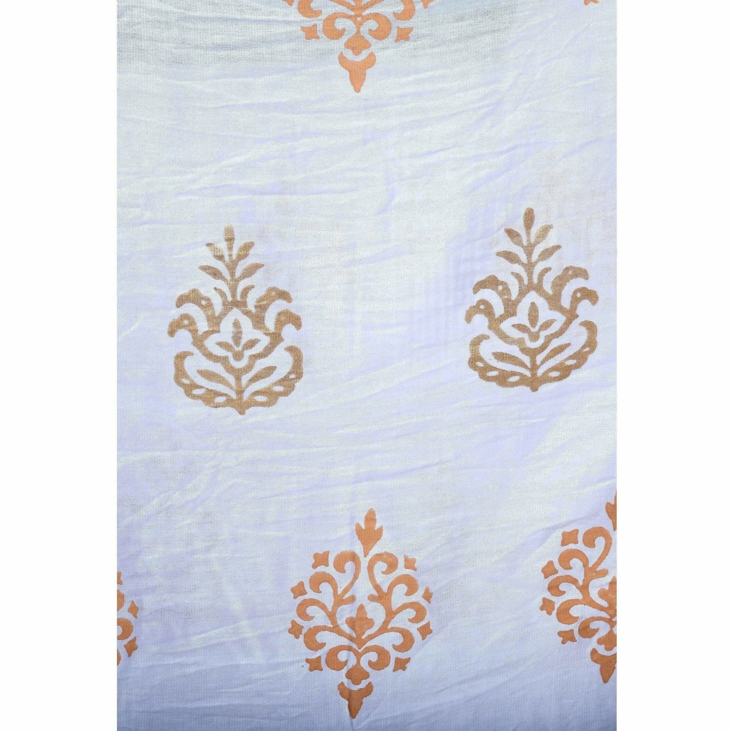 A R Silk Women's Gold Flowers Print Silk White Dupattas and Chunnis