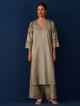 Abroo Stripe Silk Kurta - Sage Grey