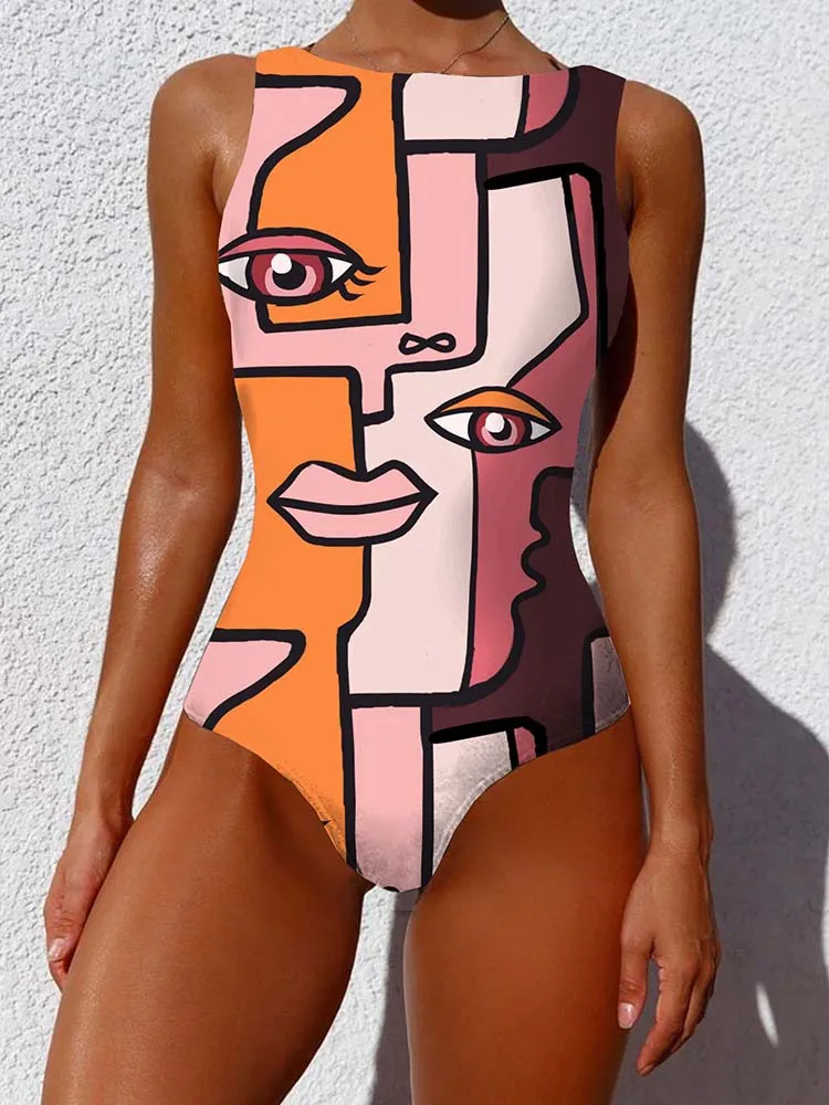 Abstract Painting One Piece Swimsuit