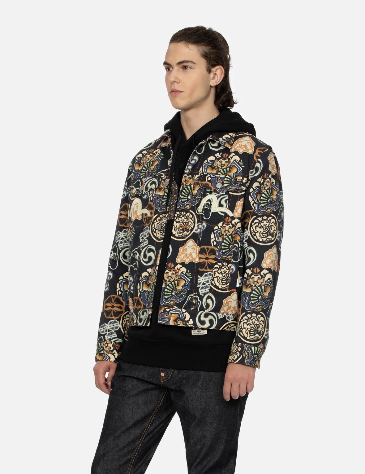 Allover Godhead and Kamon Print Regular Fit Jacket