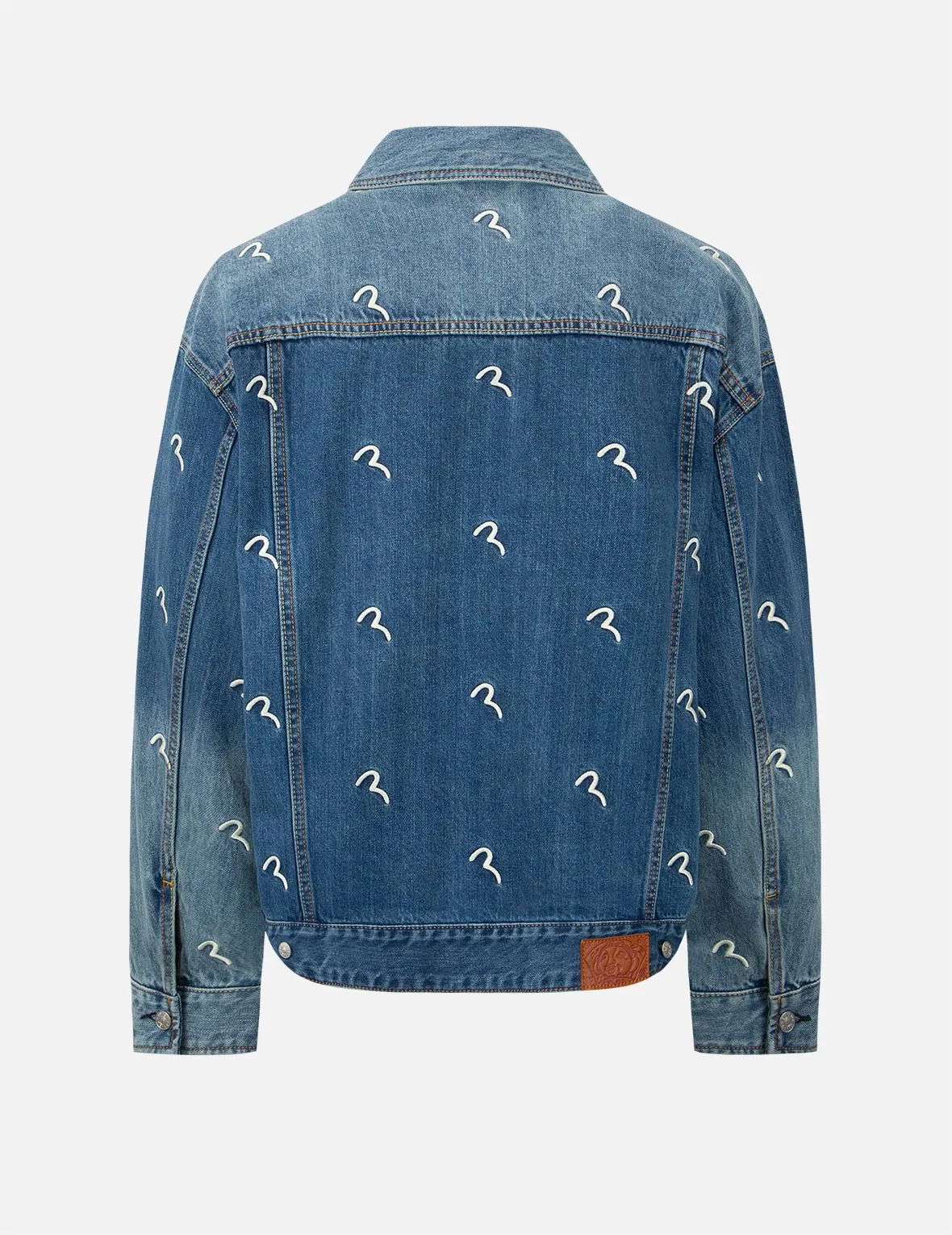 Allover Seagull Embroidery Denim Jacket