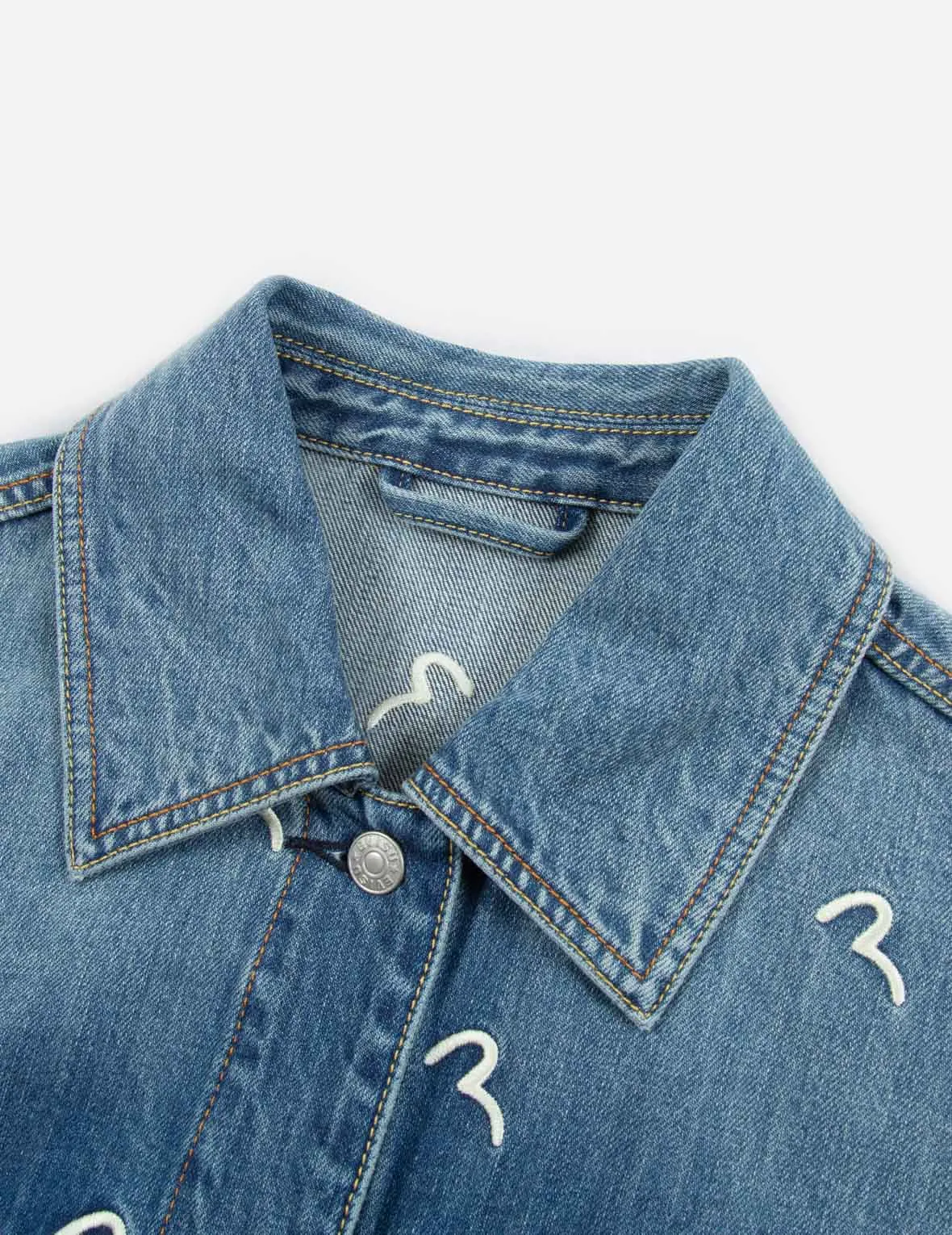 Allover Seagull Embroidery Denim Jacket