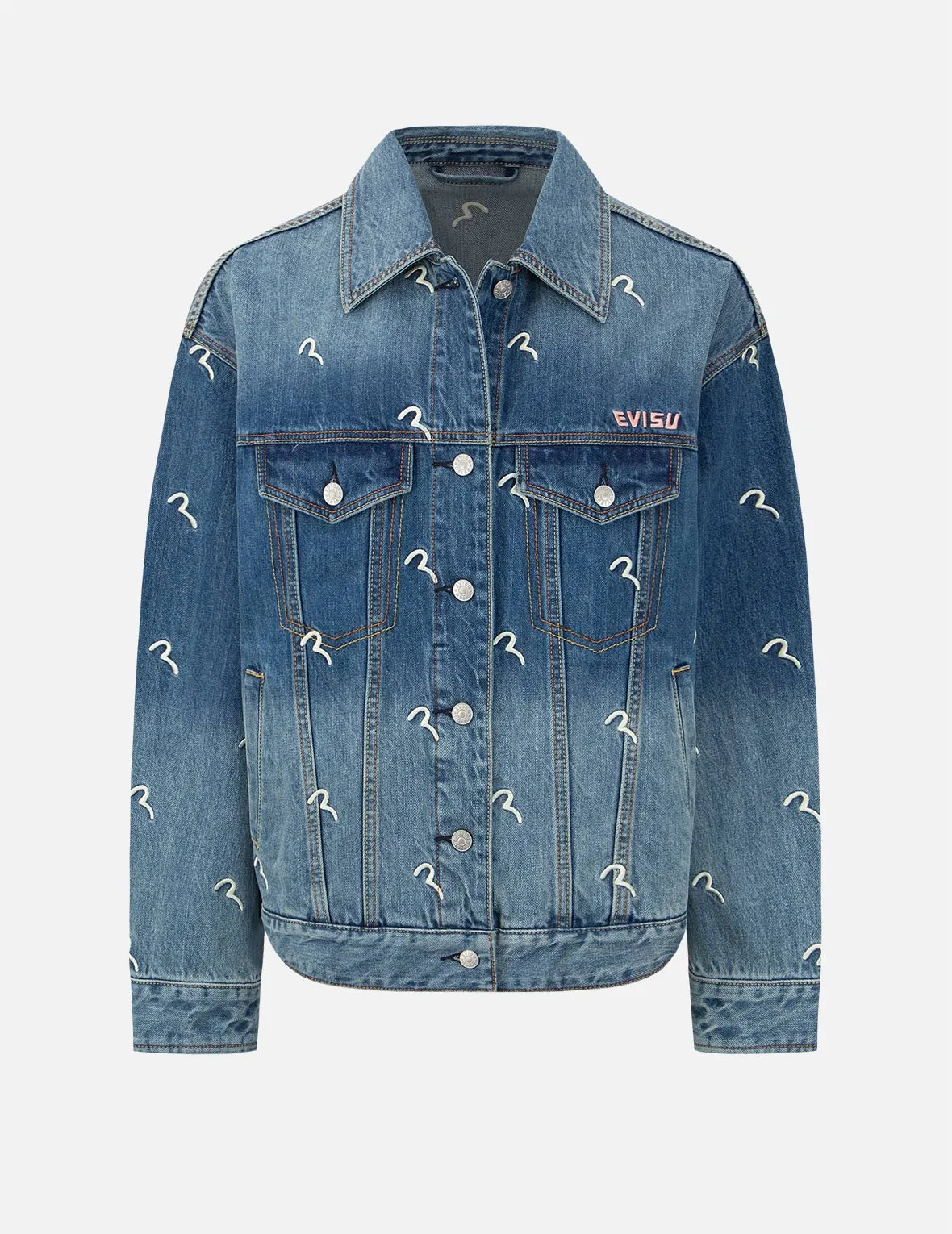 Allover Seagull Embroidery Denim Jacket