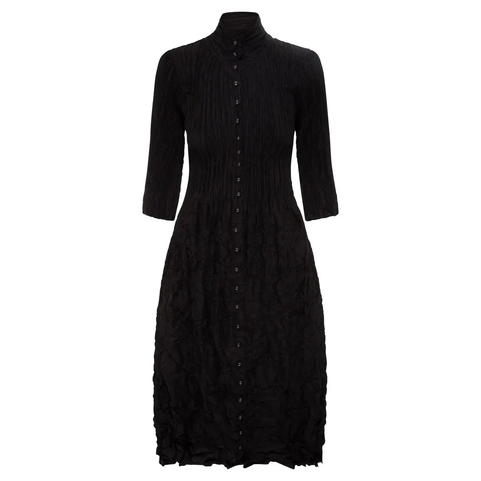 Alquema Nehru Black On Black Button Coat Dress