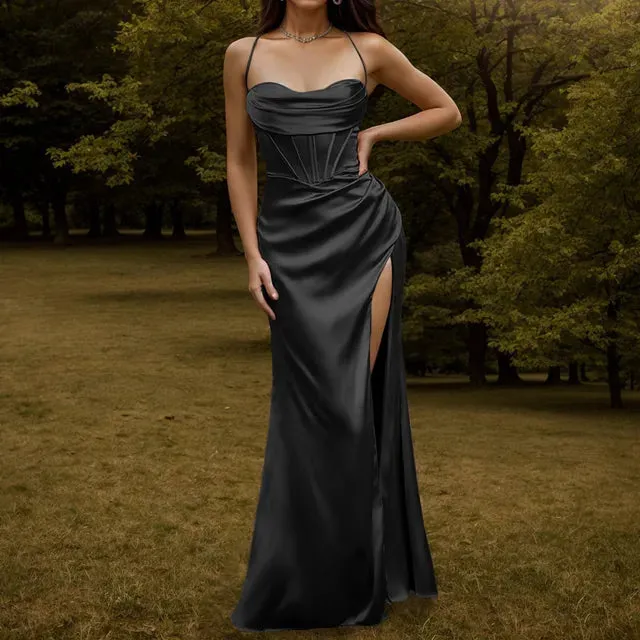 Années 80 Robe De Soirée Longue Bustier En Satin