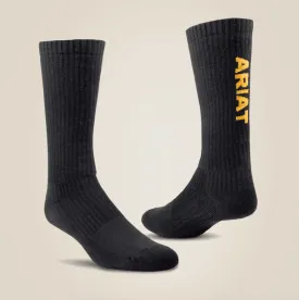 Ariat High Performance Black Premium Ringspun Cotton Mid-Calf Work Socks 3 Pair Pack 10036516