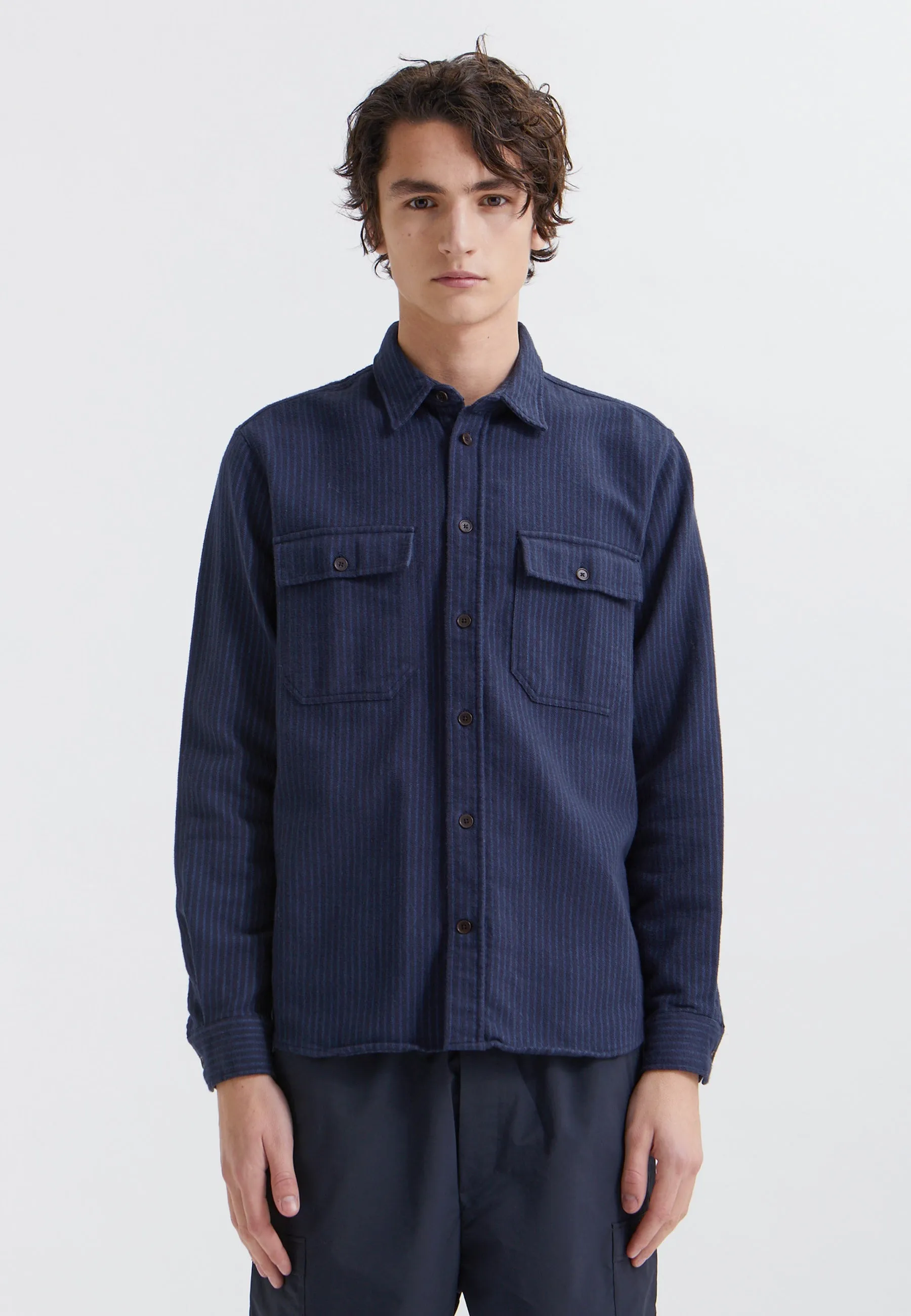 Avenir Stripe Flannel Shirt - navy