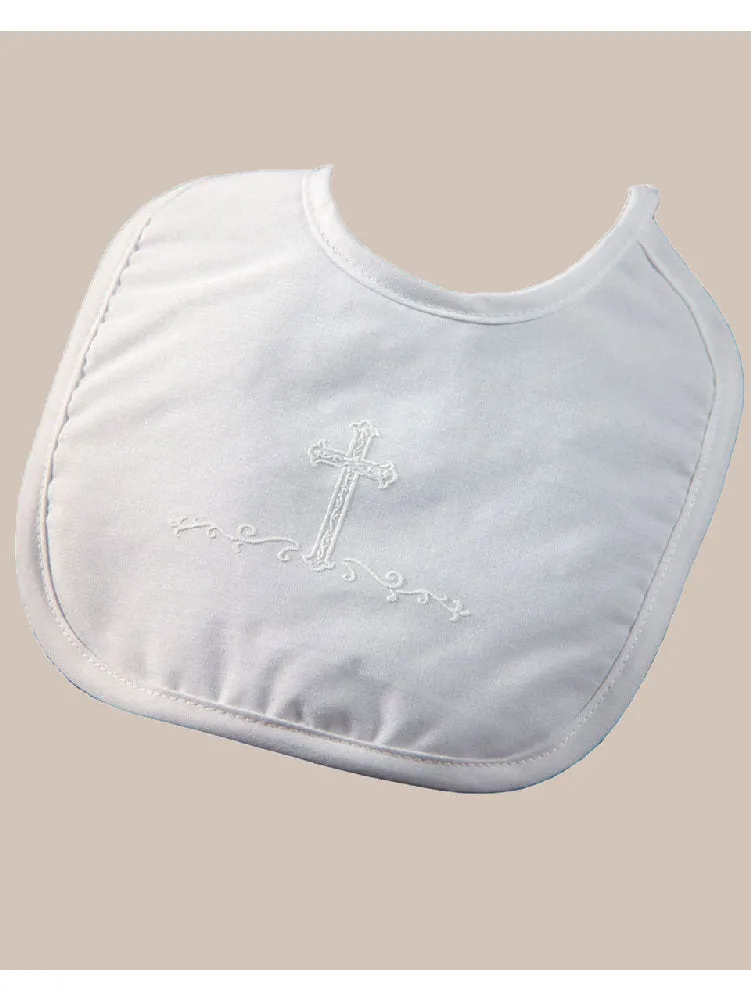 Baby Boys White Polycotton Screened Cross Large Bib