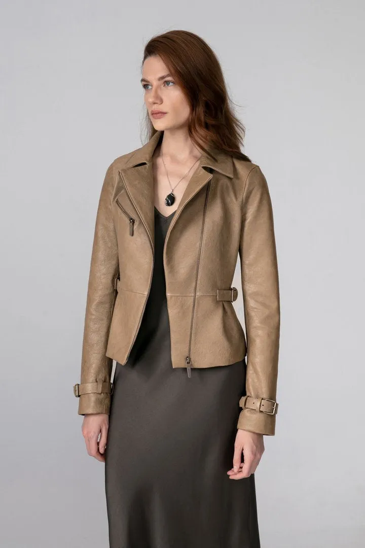 Beige Leather Jacket