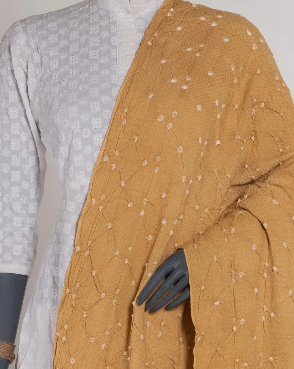 Beige Polka Dots Bandhani Dobby Rayon Dupatta