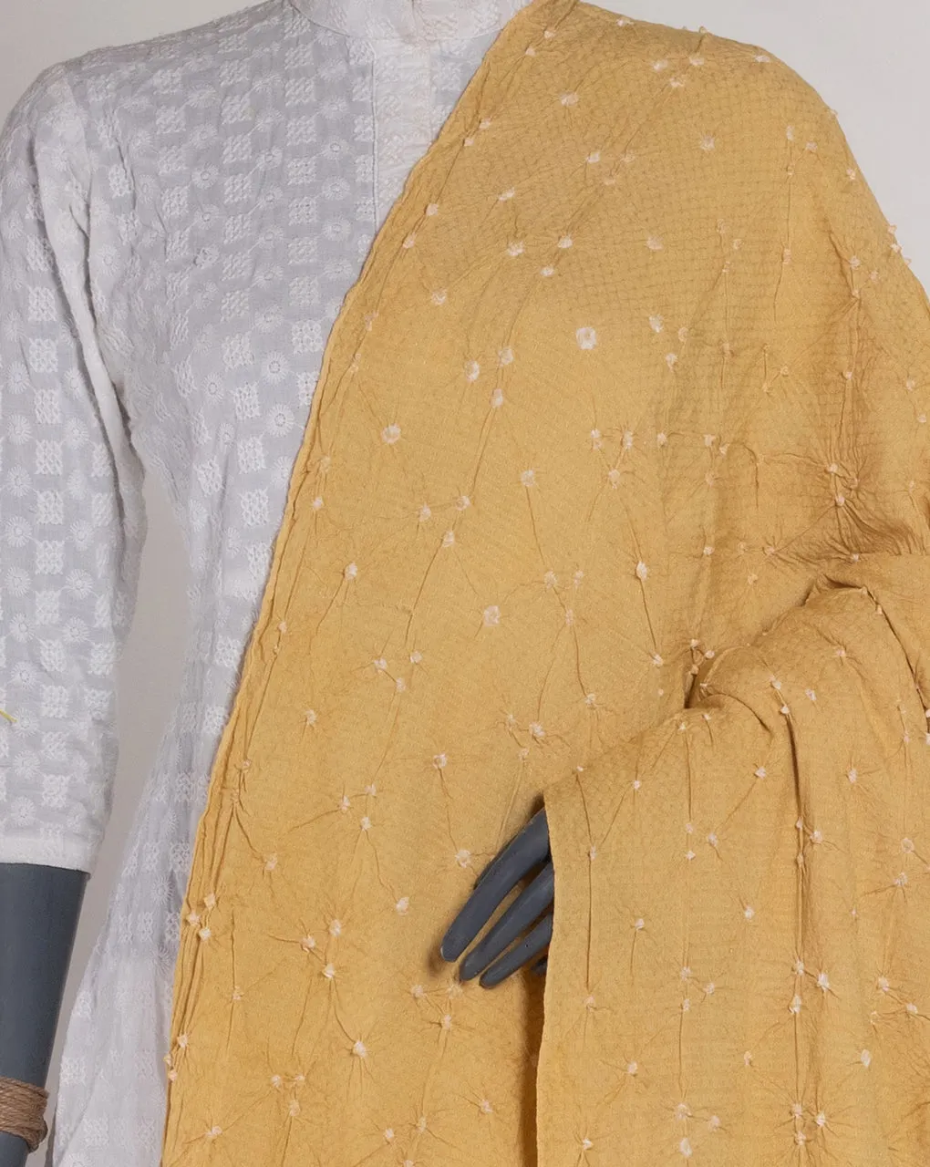 Beige Polka Dots Bandhani Dobby Rayon Dupatta