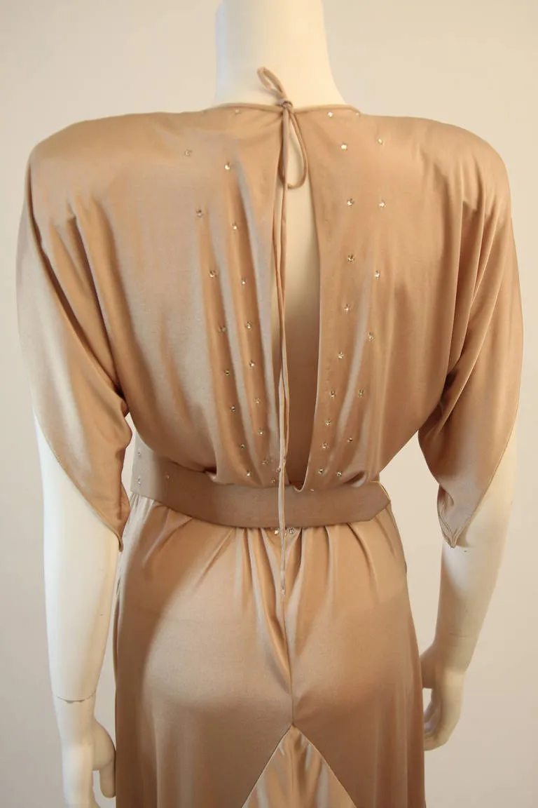 BIRGITTA Champagne Jersey Dress with Rhinestones and Belt