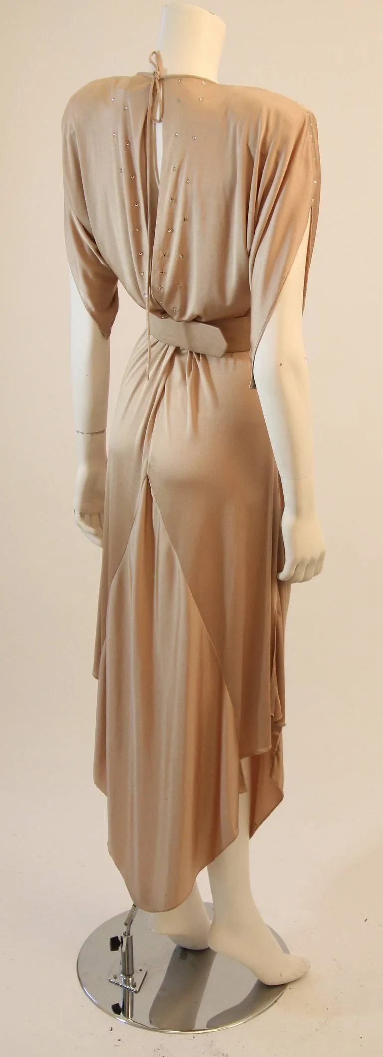 BIRGITTA Champagne Jersey Dress with Rhinestones and Belt