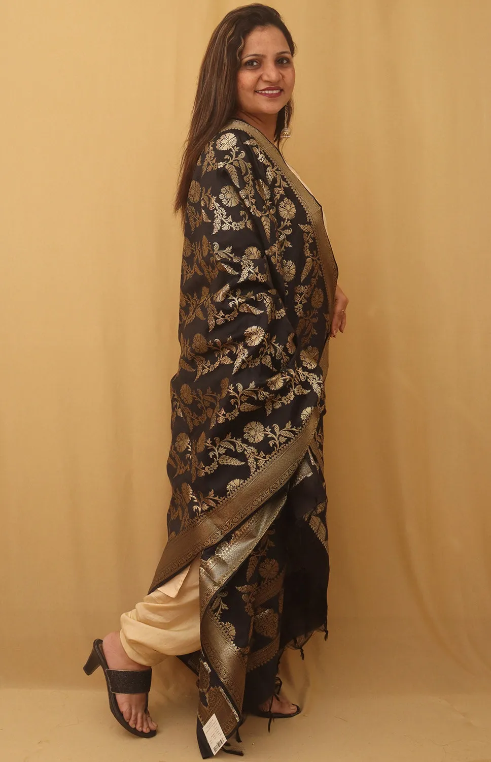 Black Banarasi Silk Dupatta