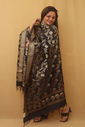 Black Banarasi Silk Dupatta