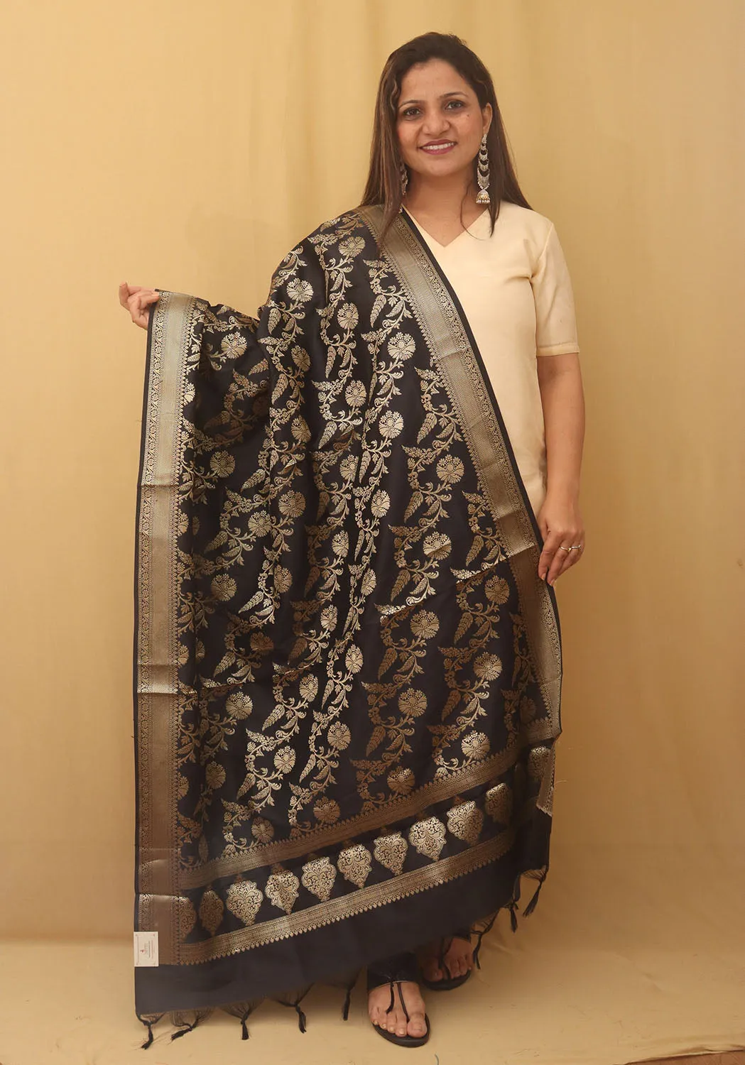 Black Banarasi Silk Dupatta