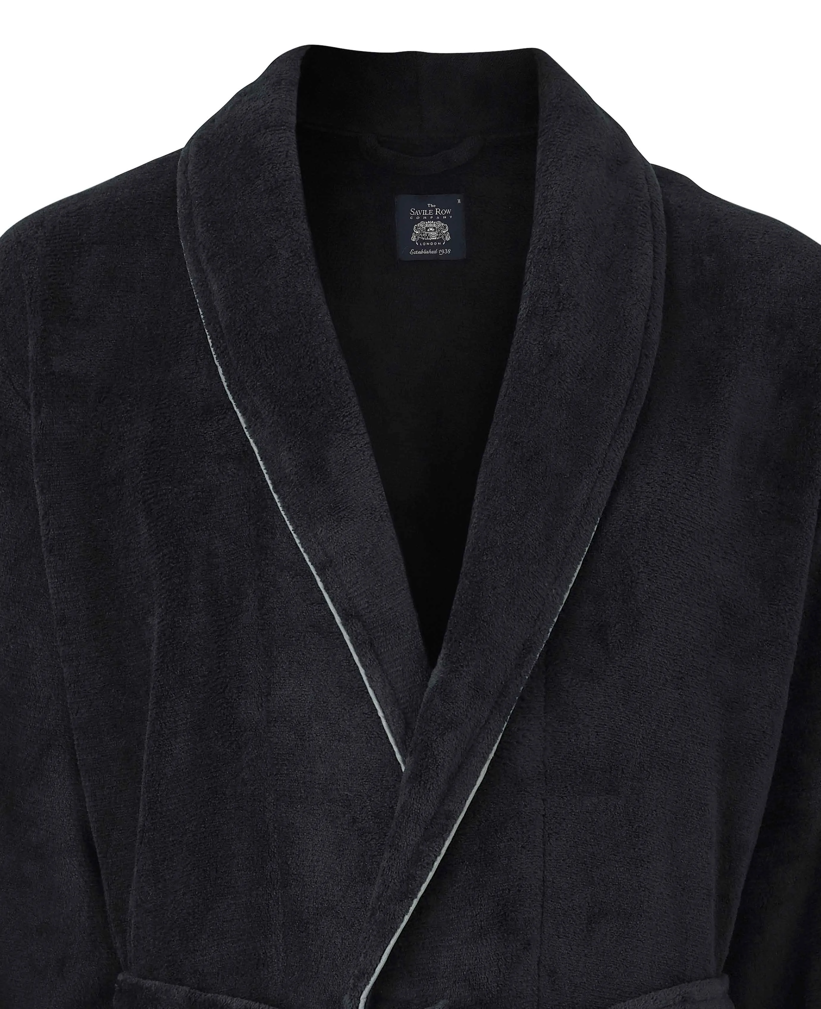 Black Fleece Supersoft Dressing Gown with Grey Piping