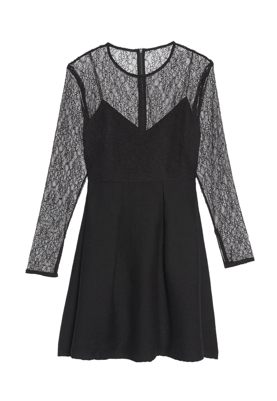 Black Jeanette Long Sleeve Lace Mini Dress