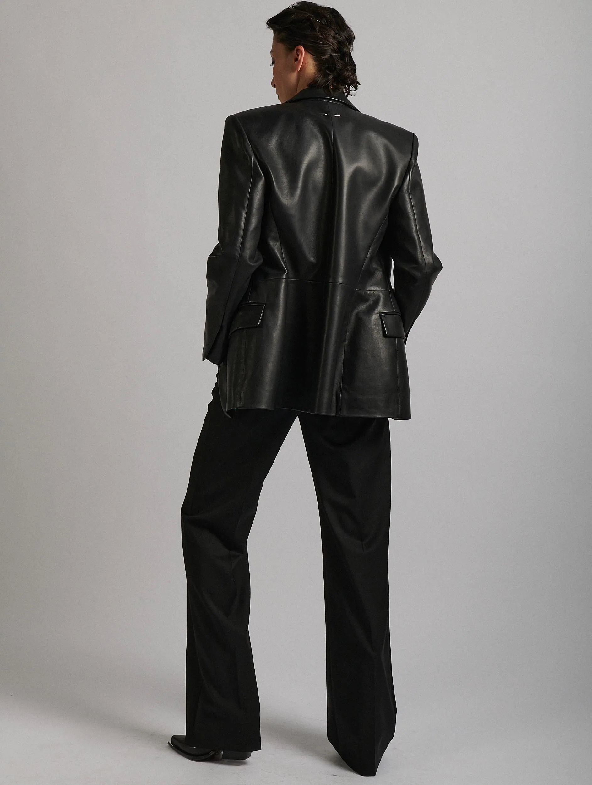 Black leather suit jacket