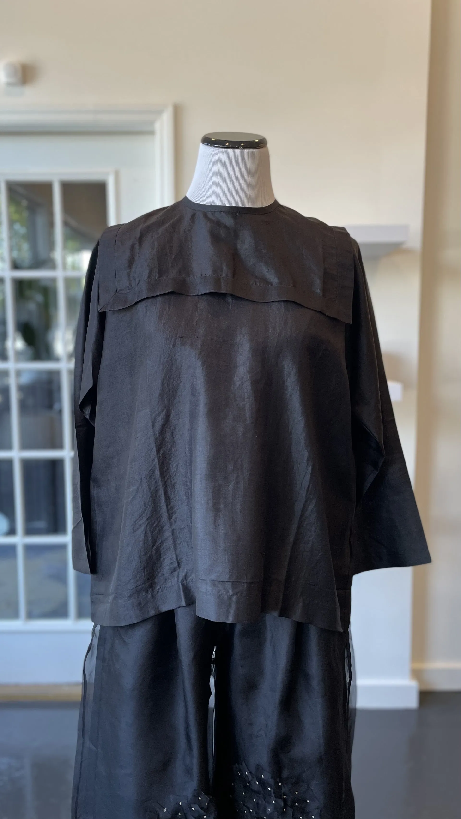 Black Silk Blouse with Sailor Collar