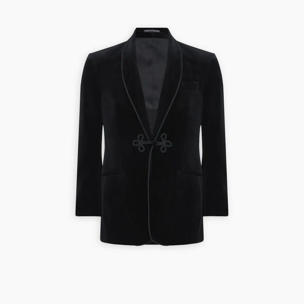 Black Single Breasted Velvet Smoking Jacket