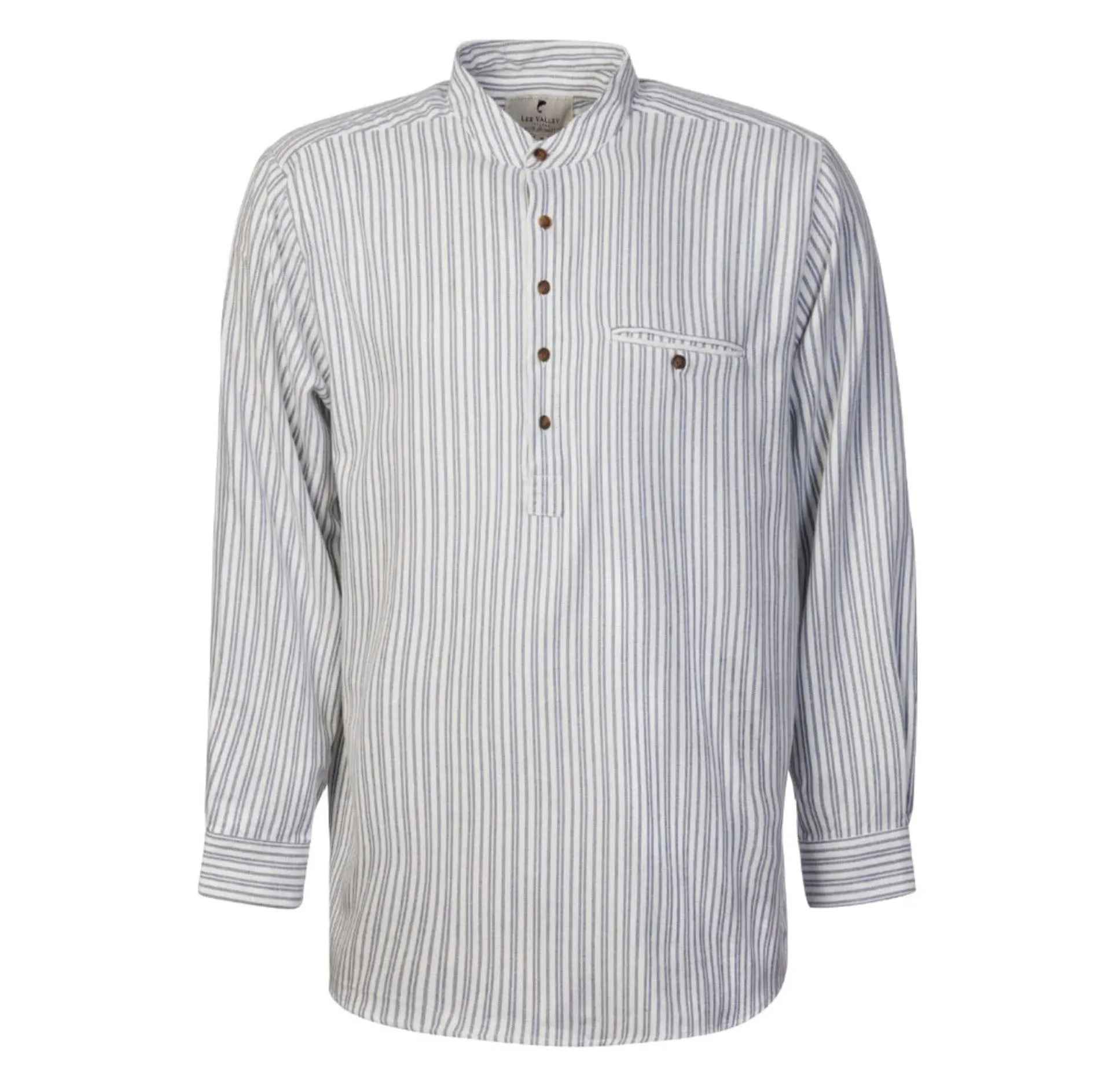 Blue & Ivory Stripe Cotton Grandfather Shirt