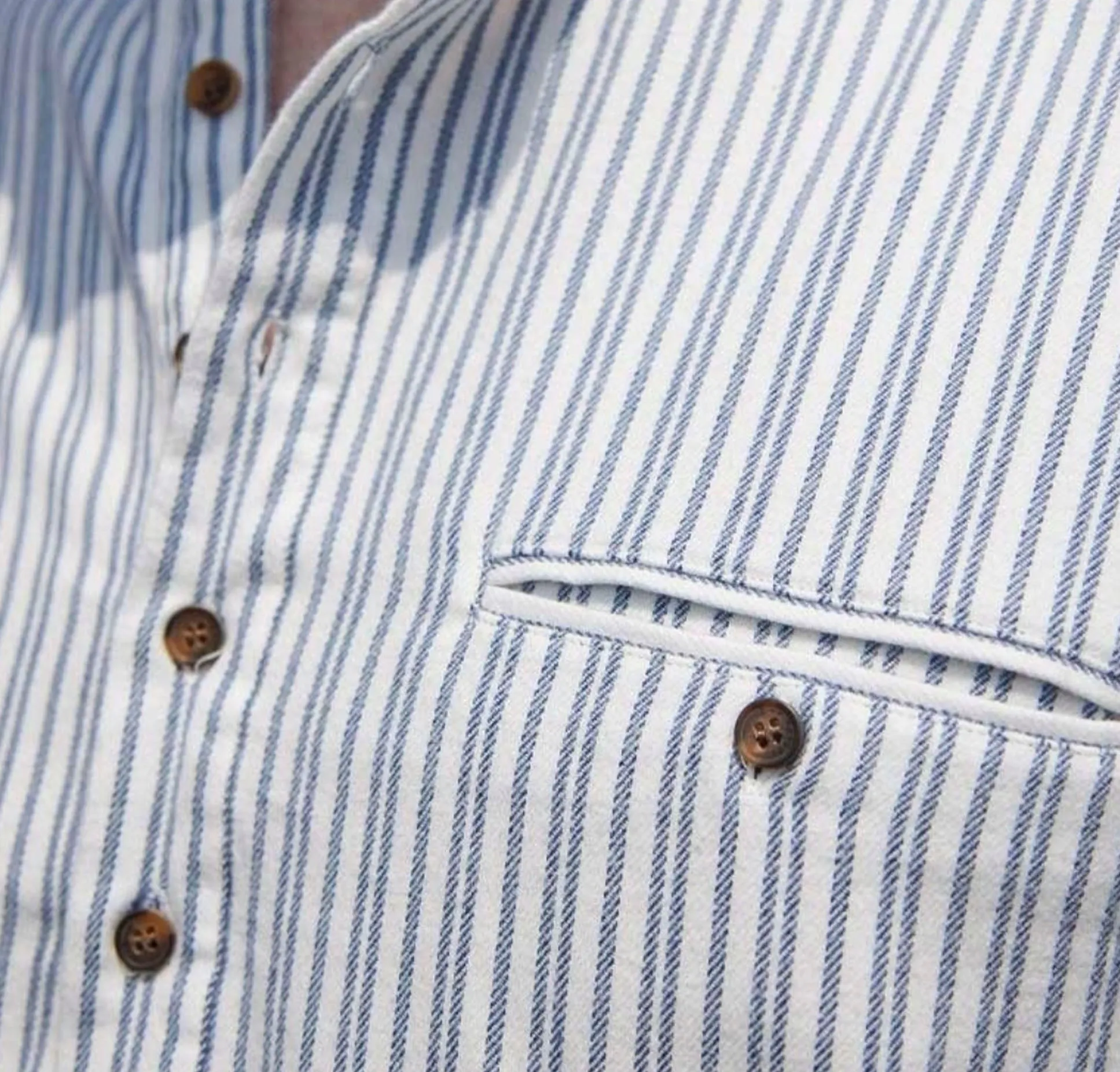 Blue & Ivory Stripe Cotton Grandfather Shirt