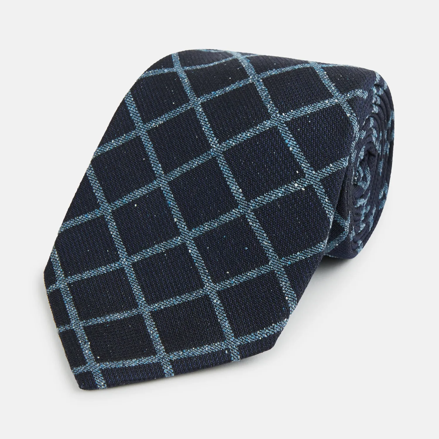 Blue Diagonal Check Silk Blend Tie