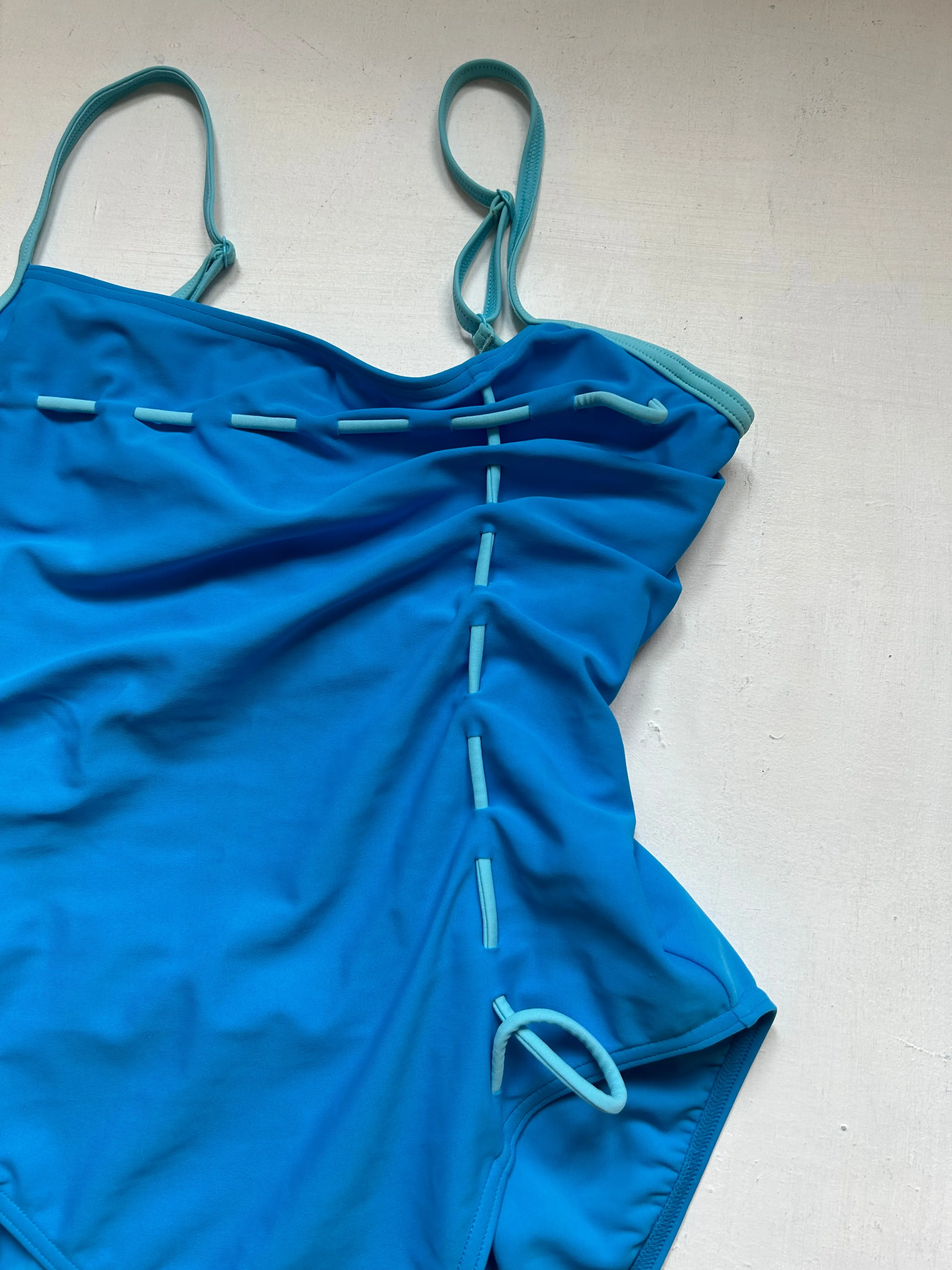 Blue ruched swimsuit body (L)