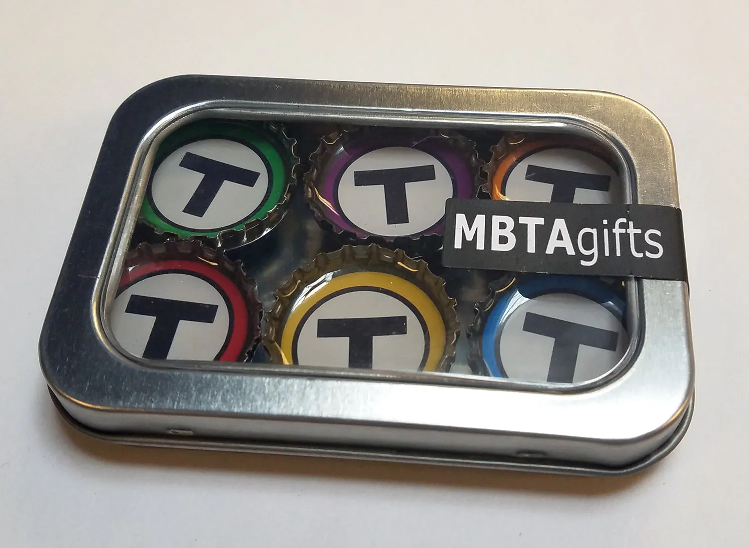 Boston MBTA "T" Logos Bottlecap Magnet Set