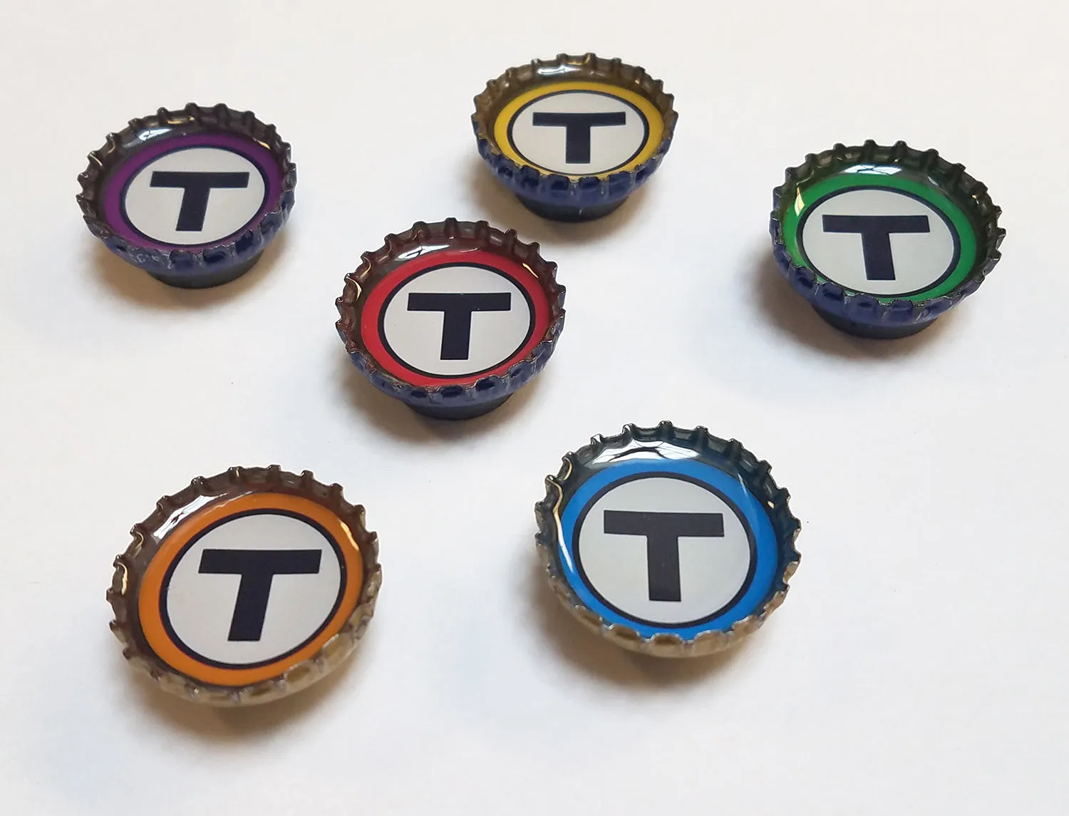 Boston MBTA "T" Logos Bottlecap Magnet Set