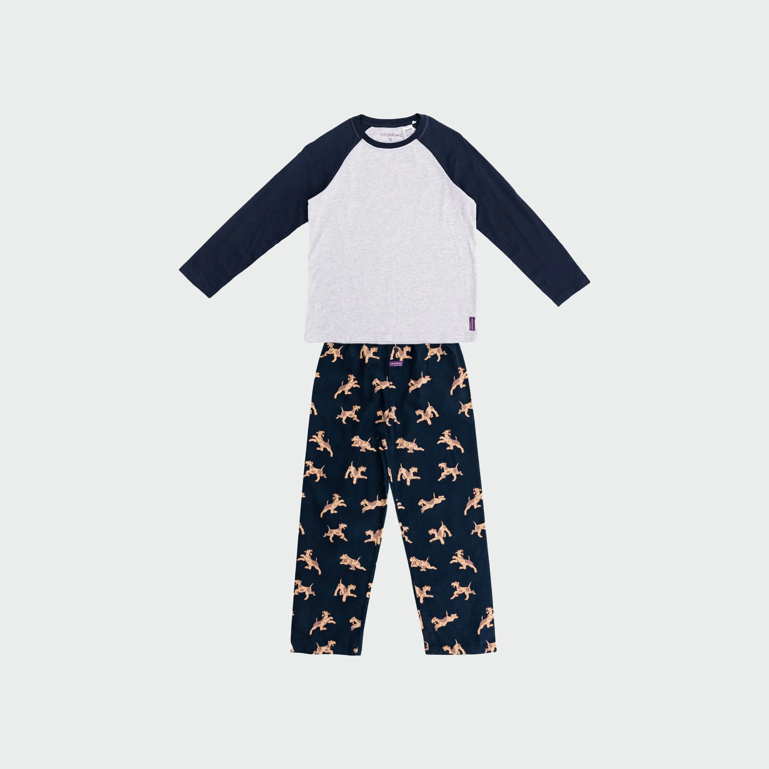 Boy's Airedales Flannel Long Sleeve Pyjama Set - Navy