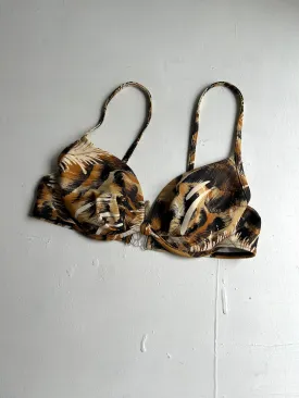 Brown animal print padded adjustable y2k vintage bikini top (M)