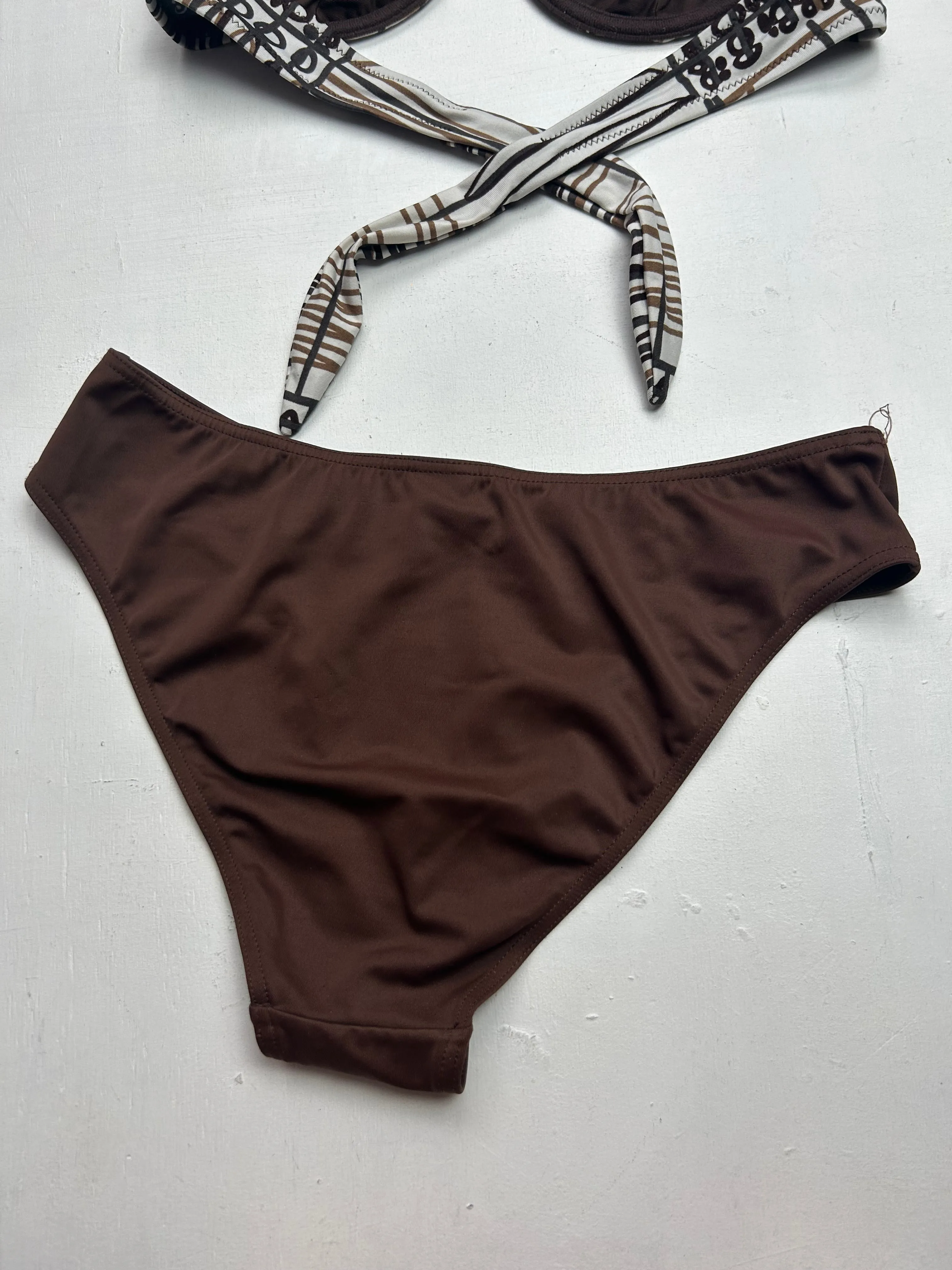 Brown graphic print bikini set (M)