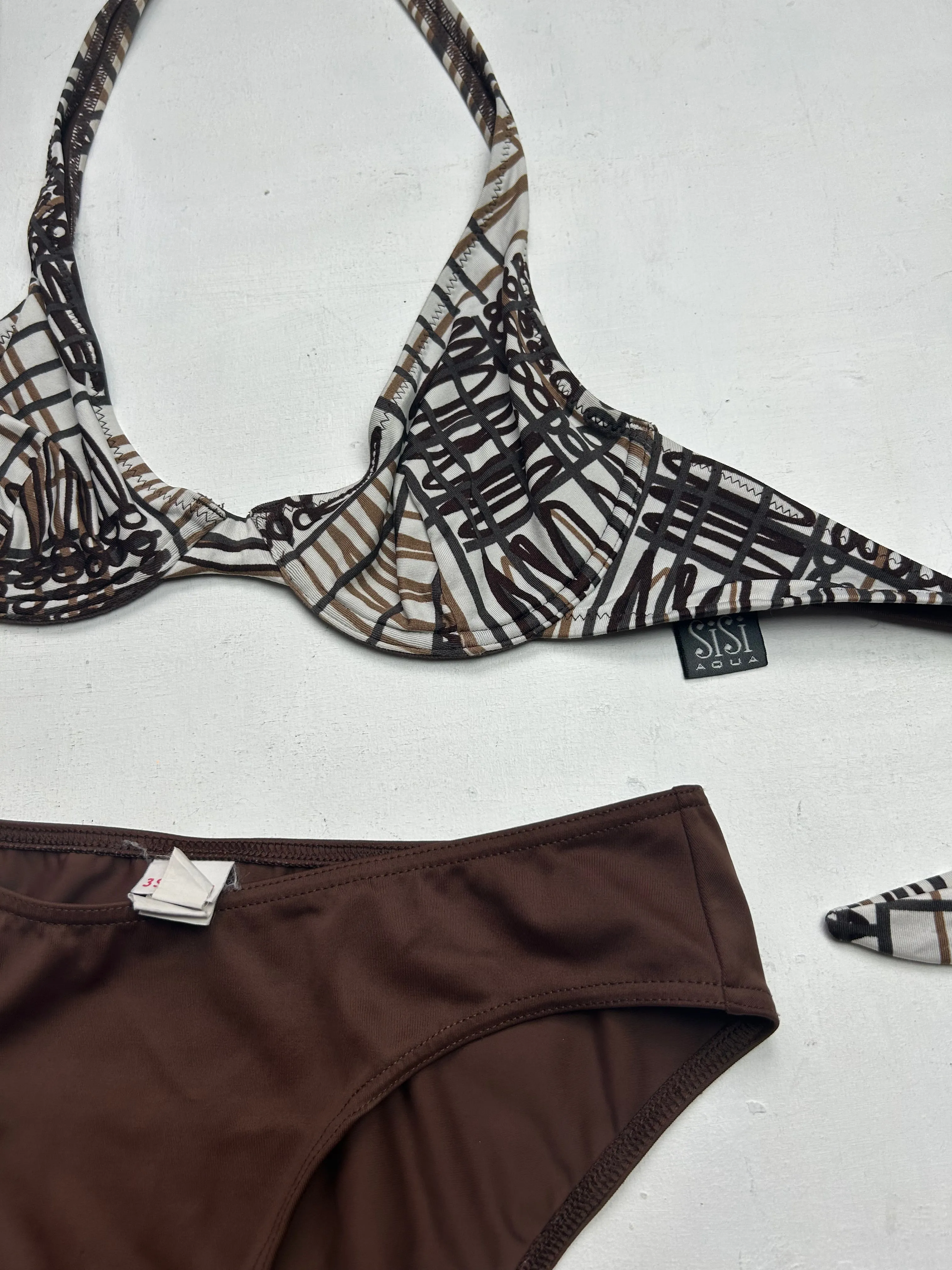 Brown graphic print bikini set (M)