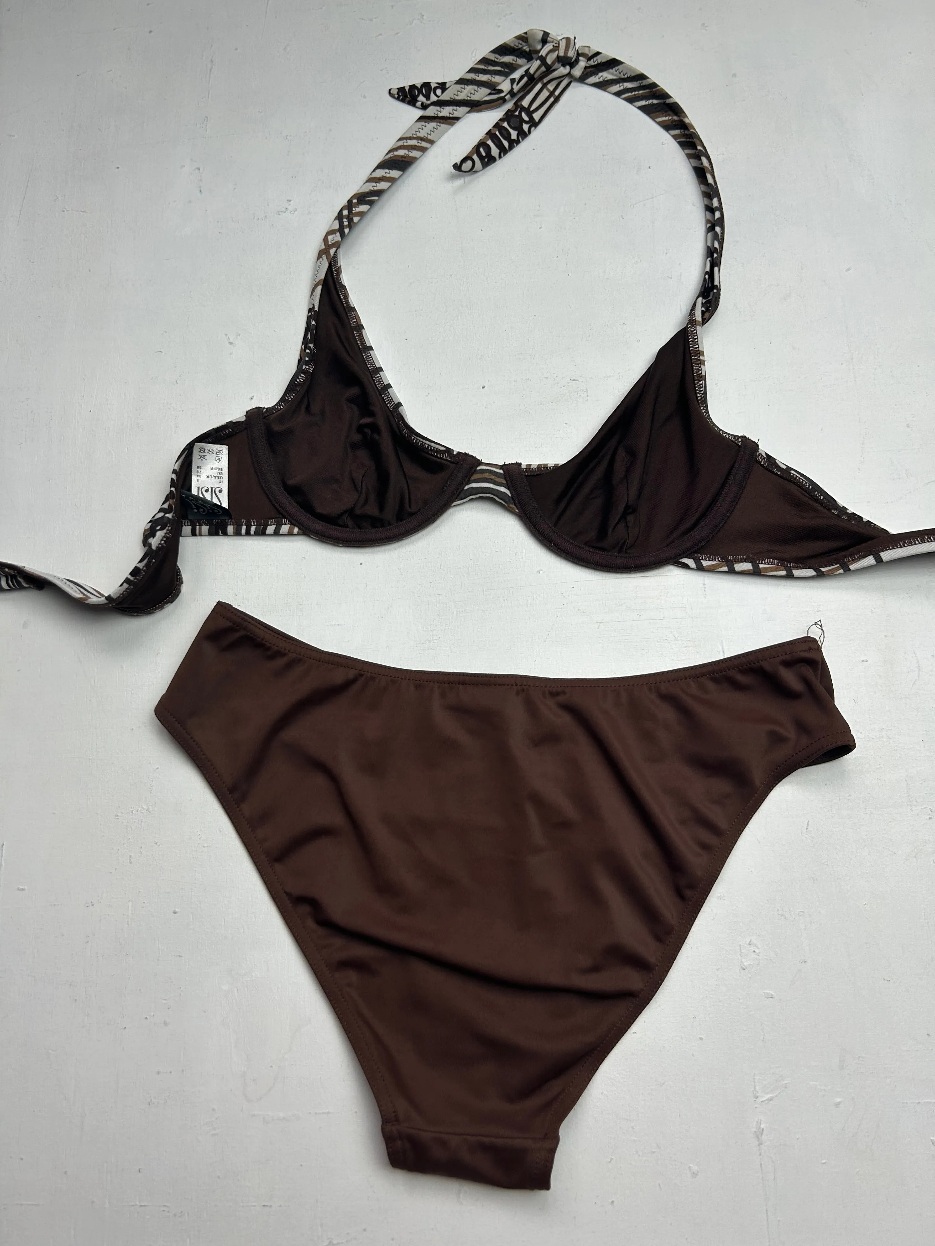 Brown graphic print bikini set (M)