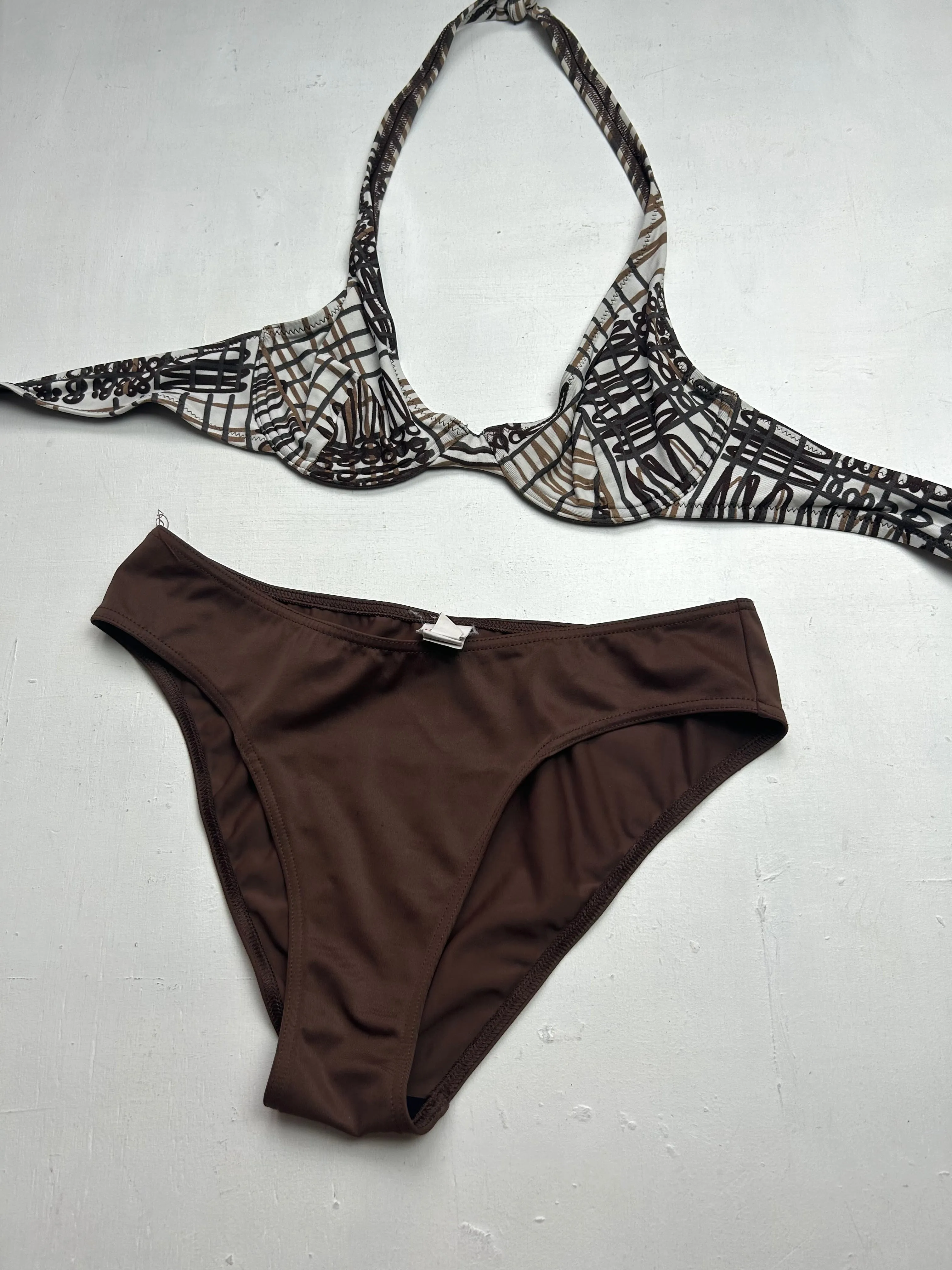 Brown graphic print bikini set (M)