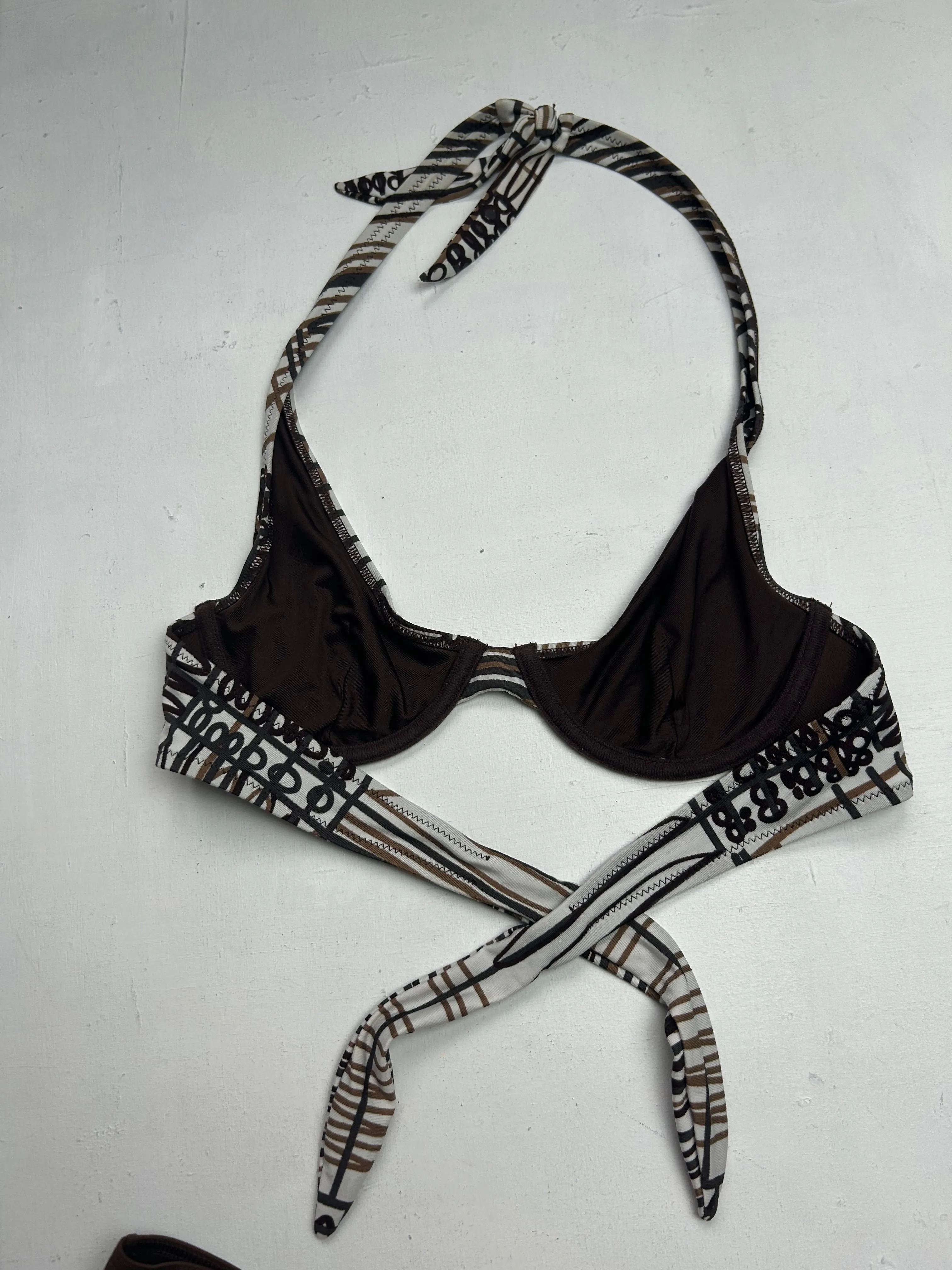 Brown graphic print bikini set (M)