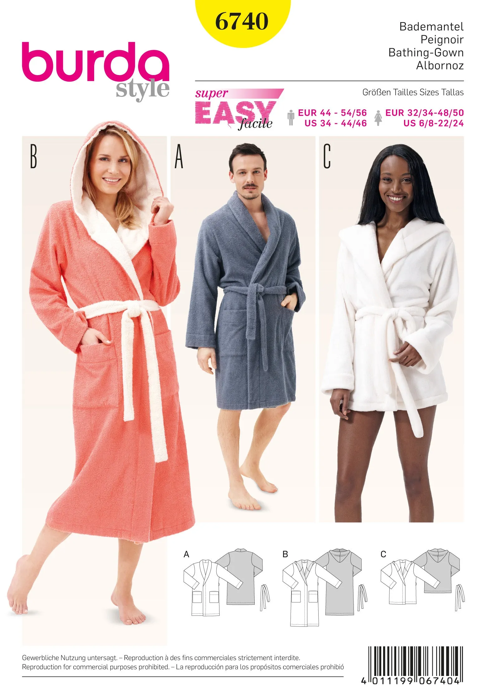 Burda Unisex Bath Robes 6740