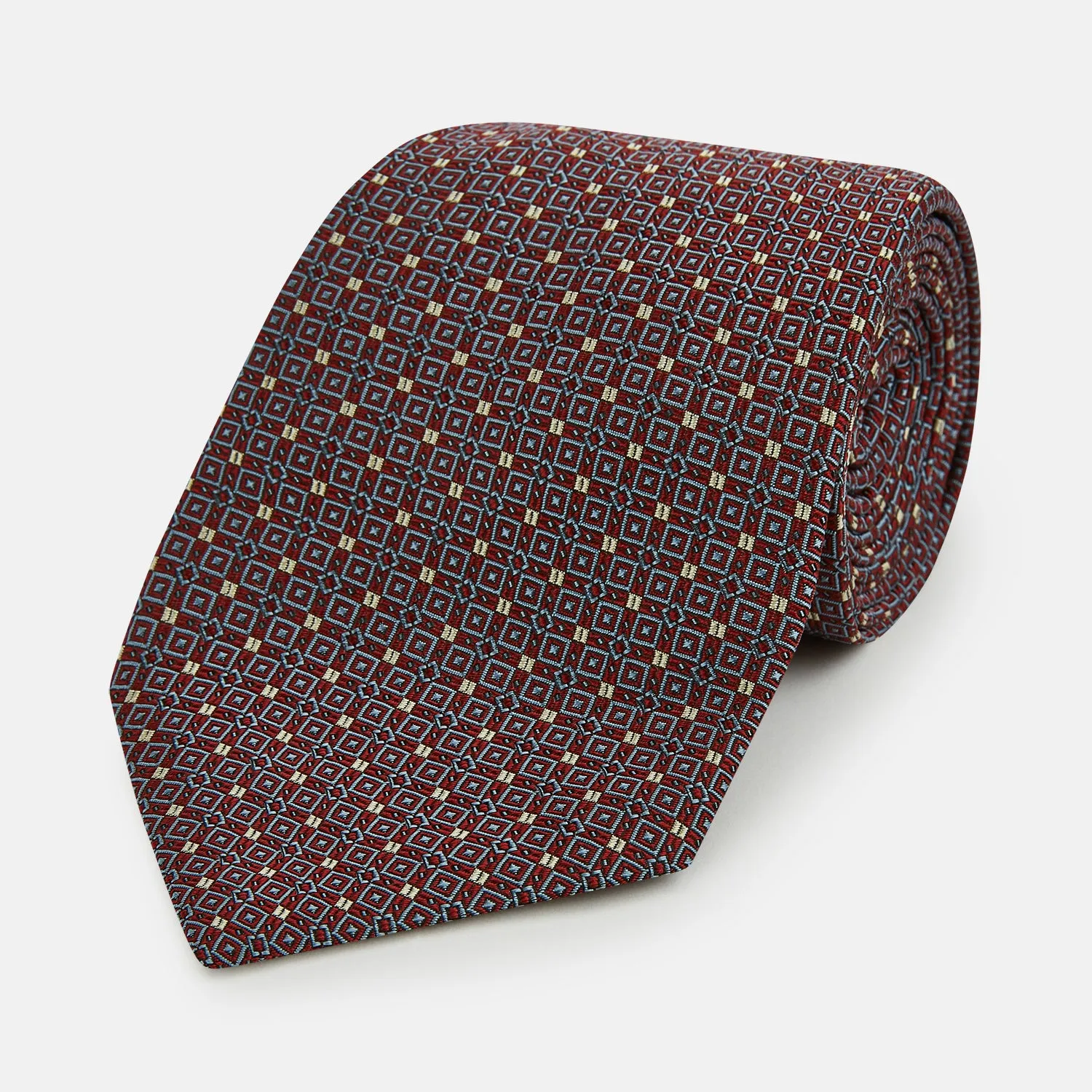 Burgundy Geometric Silk Tie